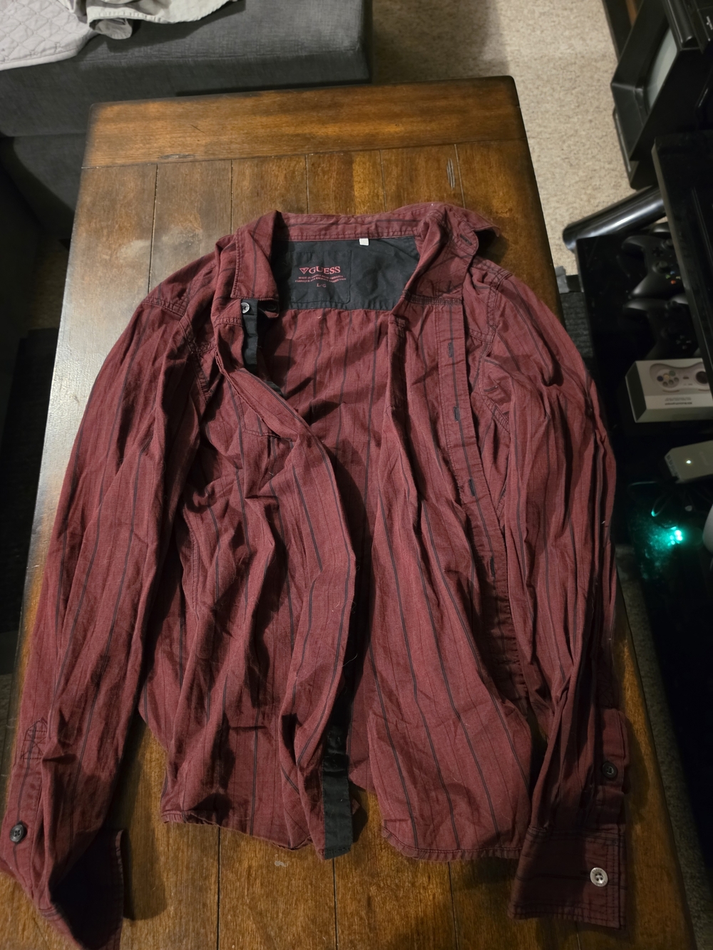 Guess Men's Burgundy Striped Shirt Jacket